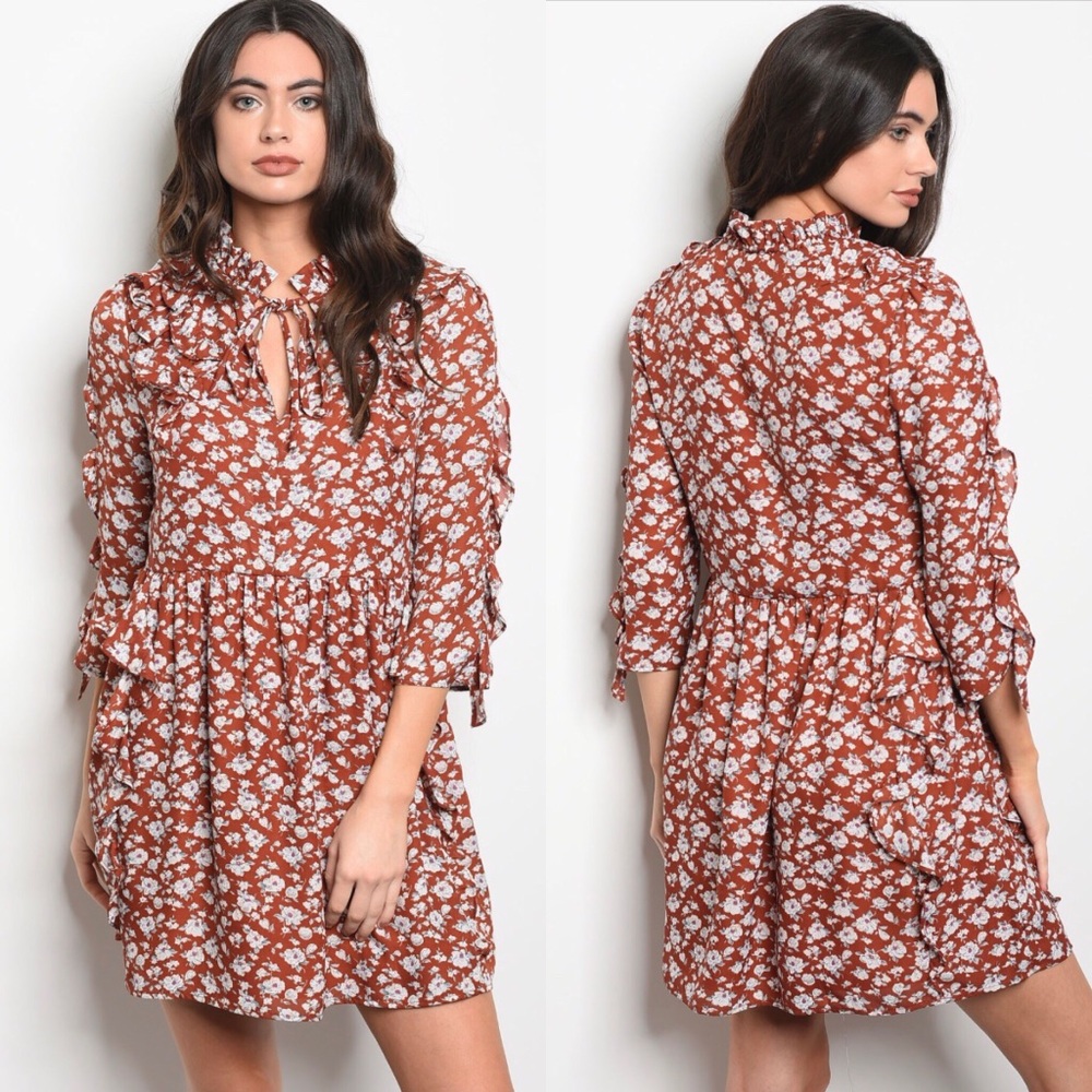 Rust Floral Dress 💋